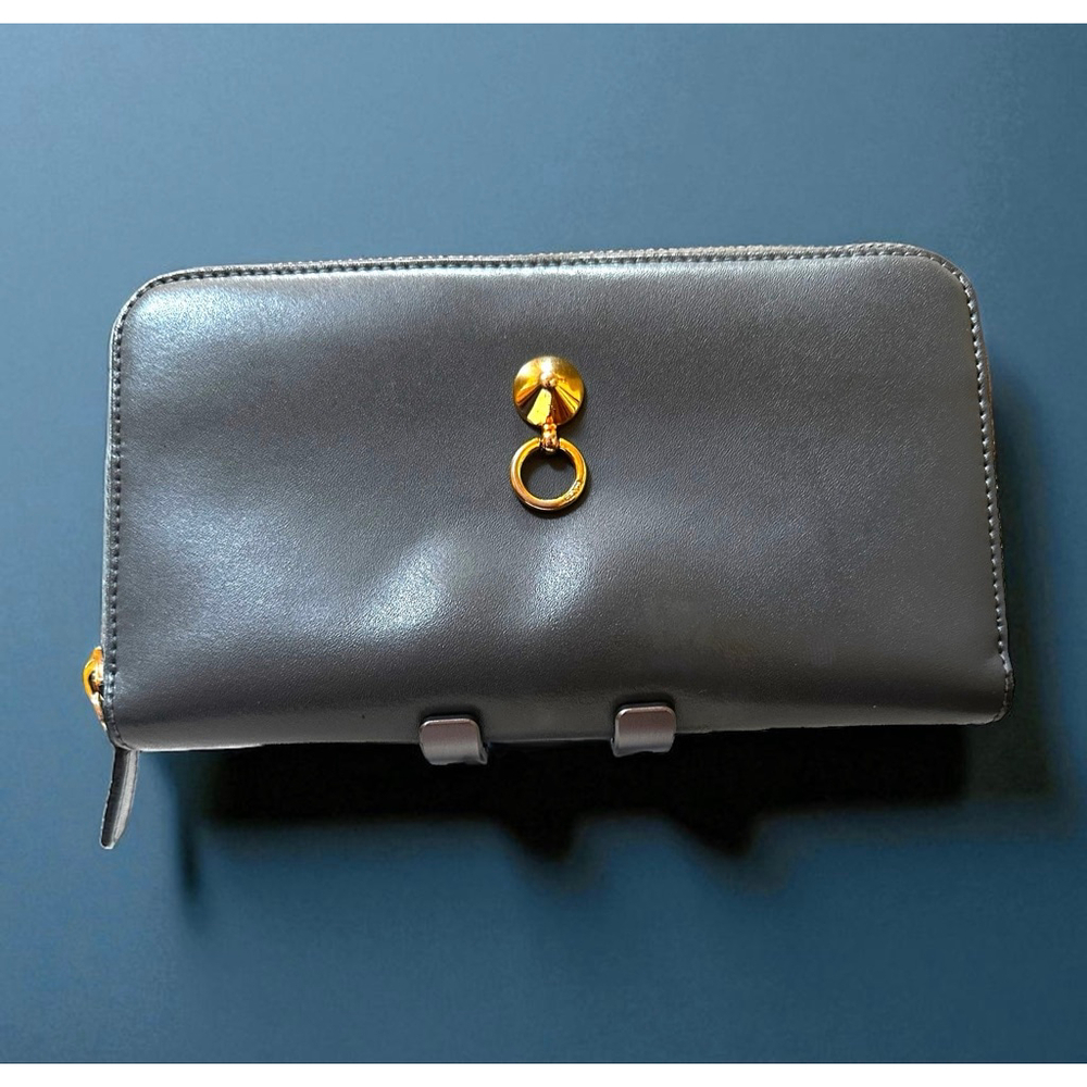 Fendi Slate Blue Leather Long Zip Wallet